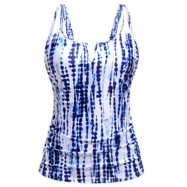 Traje de baño tankini para mujer, parte superior de baño con control de abdomen fruncido, parte superior modesta de natación, solo sin parte inferior, 2025, Azul (Blue Tie Dye), M