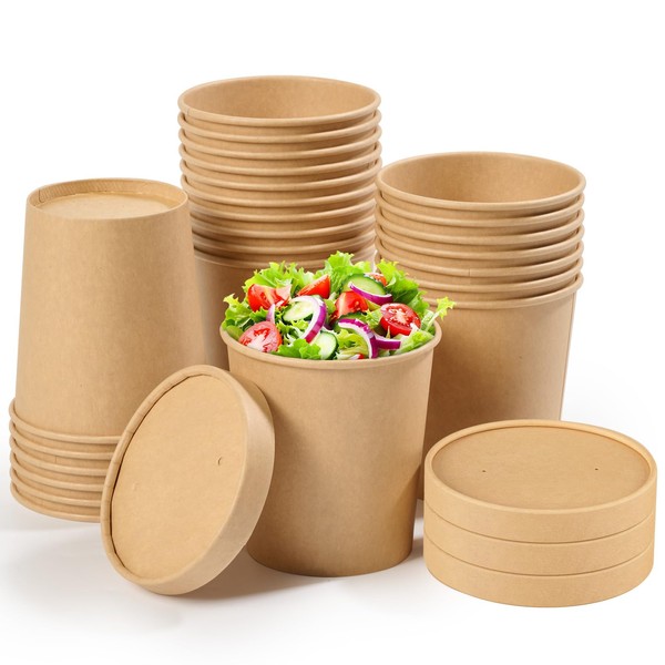 JOLLY CHEF 32oz Paper Soup Containers with Vented Lids, 25