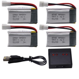 Blomiky 4 Pack 3.7V 300mAh 1.11Wh 25C Li-po MX2.0 Plug Battery and Charger Suitable for Some RC Aircraft 1/18 Scale Remote Control Shark Boat /3.7V 300mAh MX2.0 * 4