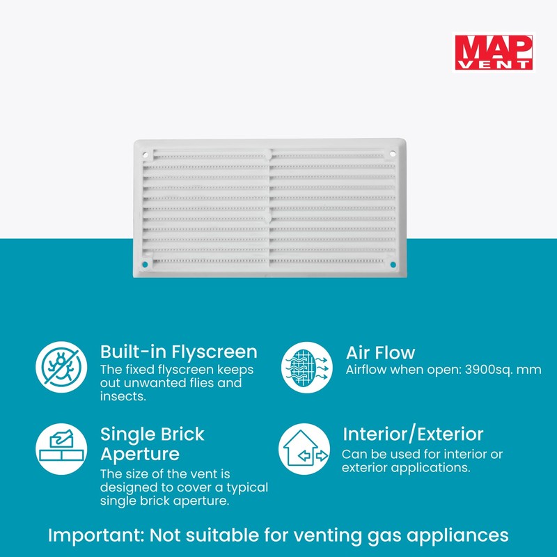 Map Plastic Louvre Air Vent Cover with Flyscreen, for Openings: