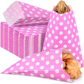 Potchen 400 Packs 5 x 7 Inches Treat Paper Bags Polka Dot Paper Cookie Bags Candy Buffet Bags Small Paper Treat Bags Paper Snack Bags for Food Sandwich Packaging (Pink and White)