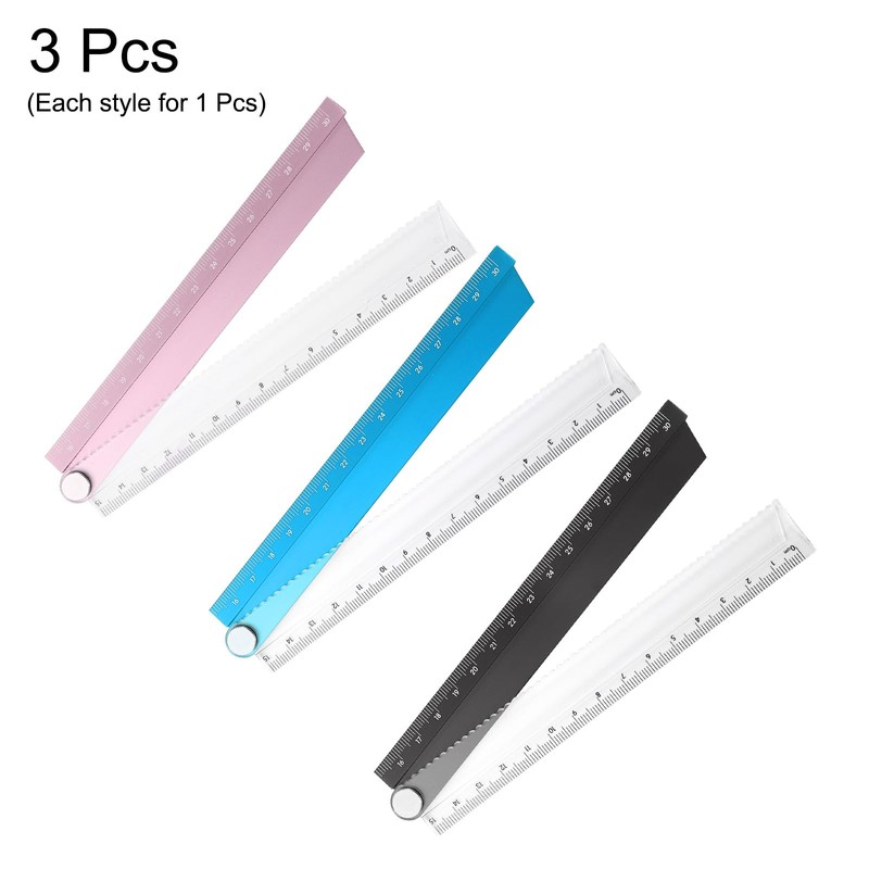 sourcing map 3pcs Folding Straight Ruler 30cm Metric Aluminum Alloy
