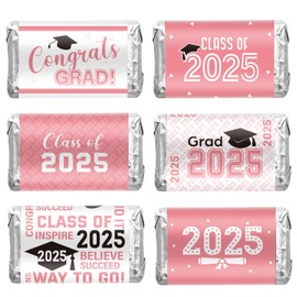 Outus 2025 Graduation Decoration Label Sticker Congrats Mini Candy Bar Wrapper Class of Party Supplies College High School Nursing Grad Celebration, Candy Not Included (Pink, 90 Pcs)