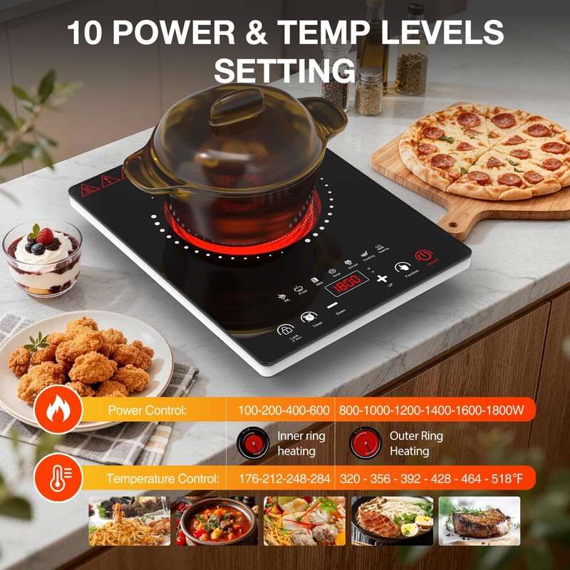 Portable Electric Cooktop GTKZW, 1800W Single Stove Burner Hot Plate