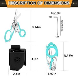 Rescue Scissors, Trauma Scissors, 6-in-1 Foldable Trauma Scissors, Emergency Scissors, Bandage Scissors with K Protective Case, Wrench for Professional Emergency Services, Outdoor Camping (Light Blue)