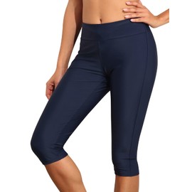Septangle Women's Swim Pants Capris UPF 50 Water Outdoor Sport Leggings (US 22W, Navy Blue)