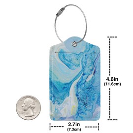 2 Pcs Blue Marble Luggage Tag for Suitcase, Steel Loop with Privacy Cover ID Label, Birthday Gift for Women Men Boy Girl Bag Baggage