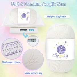 Reessy 10 Pack Knitting Wool Acrylic Yarn Crochet Yarn Set, Super Soft 5 Ply White Wool for Crochet Knitting and Crafts, 10 x 50g Crochet Yarn for Amigurumi Projects Handcrafts