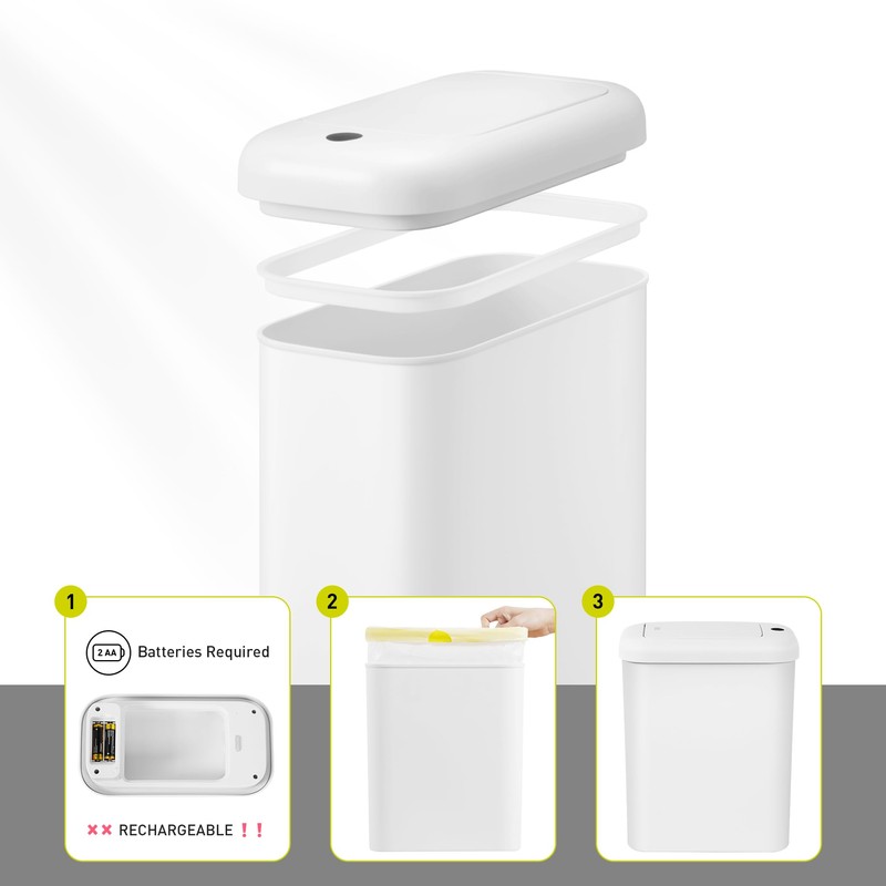 EKO Automatic Bathroom Trash Can with Lid, 2.6 Gallon Slim