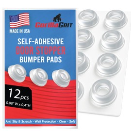 Small Clear Door Knob Bumpers (Set of 12) - Self Adhesive Door Stoppers Wall Protectors Rubber Feet for Speakers, Electronics, Furniture