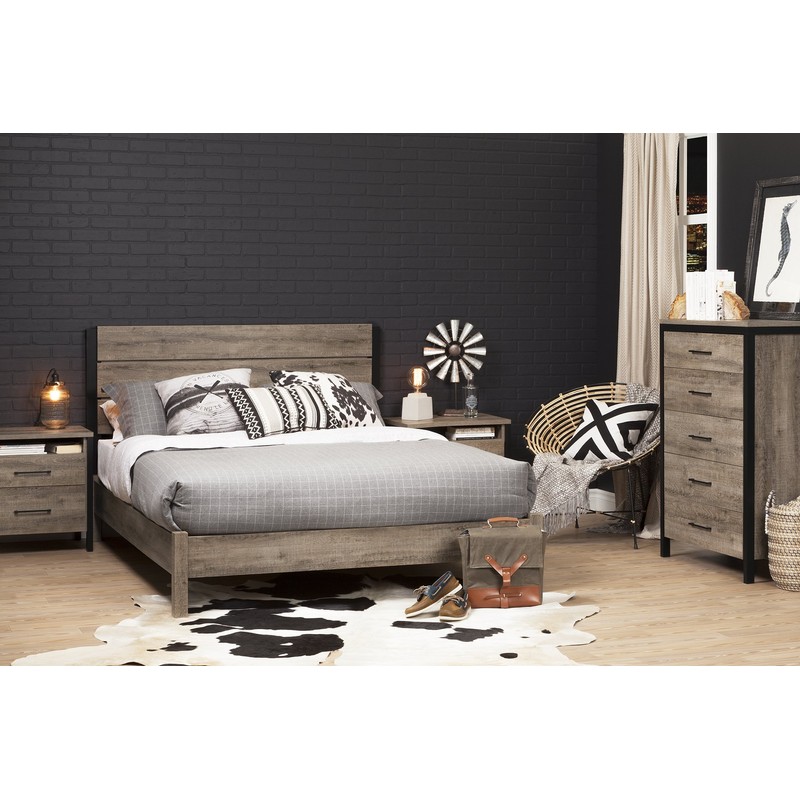 South Shore Munich Platform Bed on Legs Weathered Oak