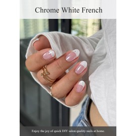 AutyaMee Semi Cured Gel Nail Strips (Chrome White French), Pearls, Glazed Donut, 30 Pcs Gel Nail Wraps, Stickers, UV Light Required