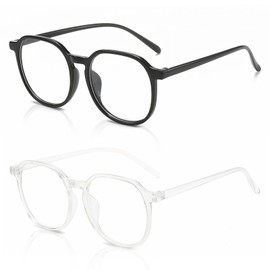 Pack of 2 blue light glasses, blue light blocking glasses, blue light filter glasses, women without strength, UV400 protection, reduce eye fatigue, for men and women who use screens, White