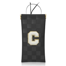 HIGH FIT eyeglasses bag Soft Glasses bag, Portable Squeeze Top Initial Sunglasses Case Travel for Women Girls (C, Black)