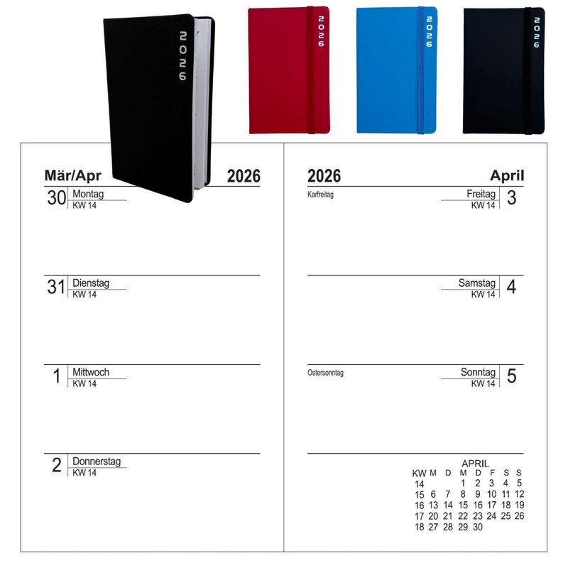 Pocket Calendar 2026 Diary Weekly Planner 2 Page View Hardcover