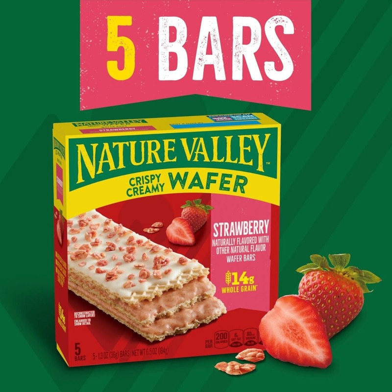 Nature Valley Strawberry Whole Grain Wafer Bars, 5 Bars, 6.5
