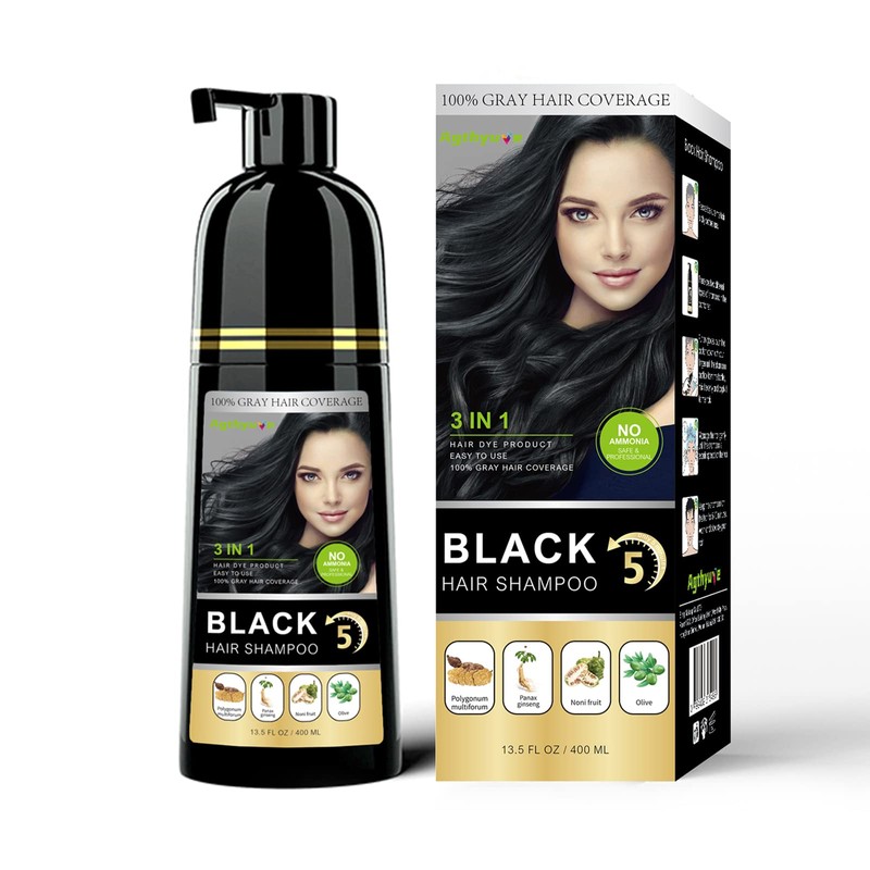 Champú Instantáneo para El Cabello Negro, 3 En 1 Tinte