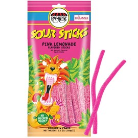 DOUzzle Holiday Treats, Christmas Stocking Stuffers, Sour Sticks Chewy Candy Straws Pink Lemonade (3.5 OZ - 1 Pack) Goodie Bag Stuffer, Pinata Filler - Kosher Parve
