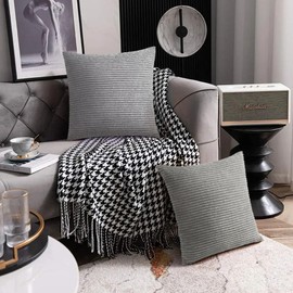 AUAUY Corduroy Cushion Covers, 40 x 40cm Pack of 2 Super Soft Corduroy Grey Cushion Covers, Decorative Modern Pillow Covers Soft Pillowcase Cushions for Home Spring Decor Sofa Couch-Striped