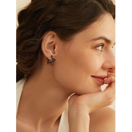 FindChic Black Star Earrings Small Hoop Earrings for Women Huggie Earring Hypoallergenic Studs