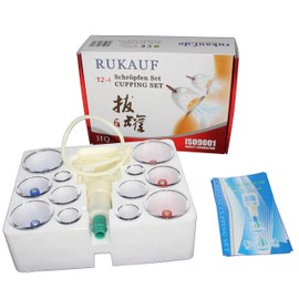 HQ Massage Schröpfen Set mit Schröpfgläsern aus Kunststoff mit Magneten + Vakuumpumpe (12-Set)