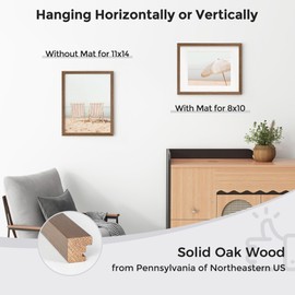 Axeman 11x14 Picture Frame with Mat for 8x10, Solid Oak Wood Picture Frames with Tempered Glass, Natural Wooden 11x14 inch Photo Frame for Wall with Wall Hook Included, Set of 3, Walnut