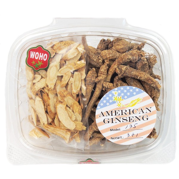 Woho Family Pack 135 American Ginseng Short Small Root 3oz +Free American Ginseng Slice Small 1oz