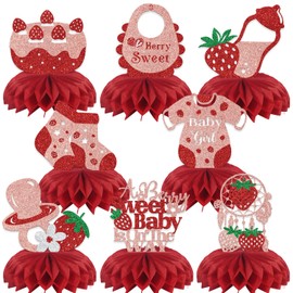 8 Pcs Strawberry Baby Shower Decorations Berry Sweet Baby Honeycomb Centerpieces Berry Baby Shower Decorations Strawberry Party Decorations