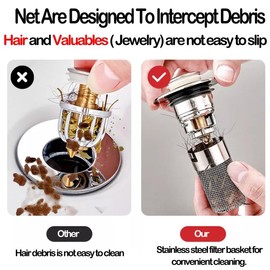 Upgraded Multipurpose 3 in 1 Kitchen Sink Drain Strainer and Stopper Combo, Stainless Steel Metal Pop Up Sink Stopper, Anti-Clogging Basket Strainer with Foldable Handle for US Standard Drain, Home Accessories