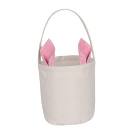 Easter Baskets, Rabbit Canvas Bucket with Handle Canvas for Easter Egg Hunt Carrying Candy Easter Gifts (Pink)