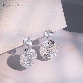 Milan Chiva 14K Gold Plated Hammered Disc Earrings for Women Lightweight Statement Geometry Earrings Danity jewelry Silver MCE-1013SL