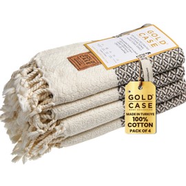 Gold CASE Turkish Hand Towels for Bathroom Set of 4-20 x 40-100% Cotton Bathroom Hand Towels - Aphrodite Kitchen Hand Towel for Spa, Face, Tea & Dishcloth - Decorative Hand Towels - Beige
