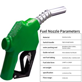 BORRITT 1" Inch NPT Green Automatic Fuel Nozzle Heavy Auto Shut-Off Aluminum Alloy Diesel Petrol Fuel Transfer Pump Nozzle W/Three Notch Hold Open Clip The Max Flow Rate 32 GPM Not for gravity tank