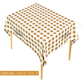 Rectangular tablecloth, 120 × 140 cm, light coffee, 100% polyester fibre, checked, easy care, washable