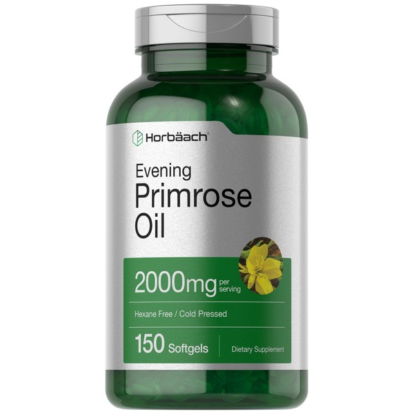 Evening Primrose Oil Capsules 2000mg | 150 Softgels | Hexane and Solvent Free Pills | Cold Pressed Supplement with GLA | Non-GMO, Gluten Free | by Horbaach