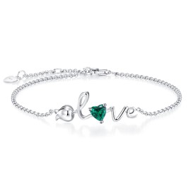 925 Sterling Silver May Birthstone Bracelets Rose Love Heart Bracelet Created Emerald Green Gemstone Dainty Charm Link Jewellery for Women Girls, 20cm Adjustable Chain