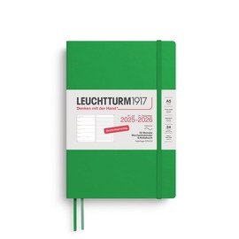 LEUCHTTURM1917 372624 Weekly Calendar & Notebook Medium (A5) 2026, 18 Months 07.2025-12.2026, Soft Cover, Spring Leaf, German