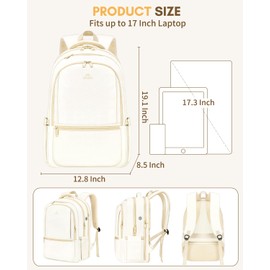 MATEIN Beige Laptop Backpack for Women, 17 Inch College School Bookbag for Girl, Large TSA Approved Travel Backpack with Dry Wet Pocket, Water Resistant Computer Bag Work Daypack for Teacher Nurse