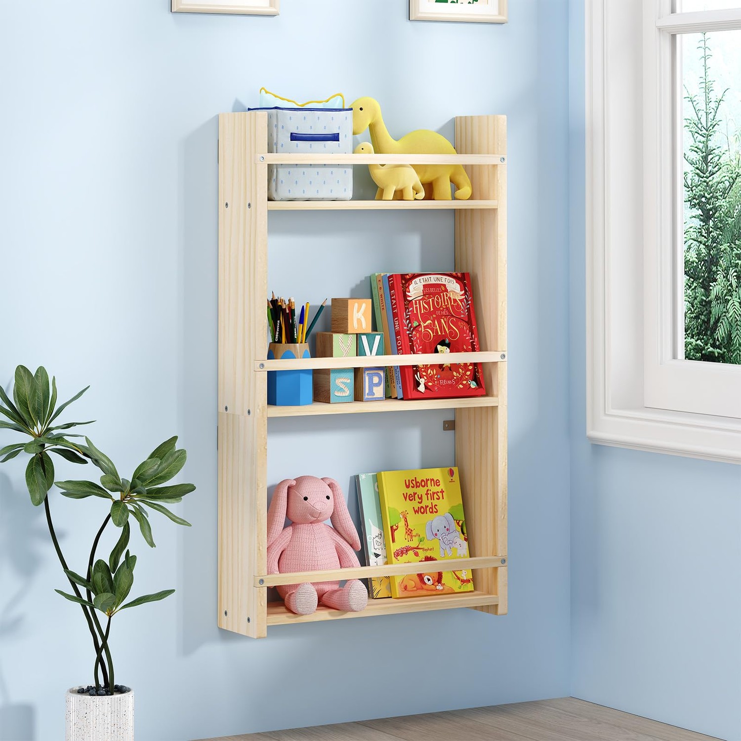 3Tier Wall Mounted Kids Bookshelf，Hanging Kids Bookcase, Toy and Book — free download