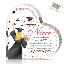 DPKOW Congratulations Graduation Gifts for Her 2025, Leaving School Gifts for Niece, Heart Shaped Acrylic Plaque Class of 2025 Gift Exam Prom Gift Well Done, Graduation Presents for Niece