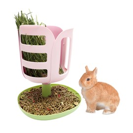 Rabbit Hay Feeders Rack: 2-in-1 Bunny Guinea Pig Food Bowl Grass Food Holder for Small Animal Supplies Chinchillas Guinea Pig Hamsters - Pink