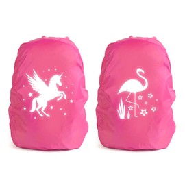 Capaneus Rain Cover School Bag, Pack of 2 Step by Step Rain Cover, Reflective Backpack Cover, Rain Cover, School Bag Cover with Unicorn and Flamingo for Boys Girls Beginners to School