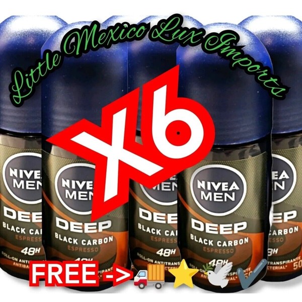 6 x 50ml Nivea Deep Espresso Plastic container)Roll On Antiperspirant Deodorant