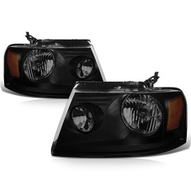 PM PERFORMOTOR Headlights Assembly Compatible with 2004-2008 Ford F150 / 2006-2008 Lincoln Mark LT Pair of Halogen Headlamps with Smoked Lens Amber Corner