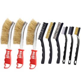Wire Brush Set Small Wire Brushes with Bristles Made of Stainless Steel Brass and Nylon Curved Handle for Cleaning Welding Slag and Rust (9 Pieces)
