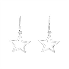 Silverly Sterling Silver Open Star Dangle Earrings for Women - French Hook Design - Boho Celestial Jewellery - Fun Y2K Style - Best Friend Birthday Gift - Hypoallergenic and Nickel Free