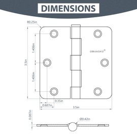 6 Pack 3.5" x 3.5" Black Door Hinges, Matte Black Door Hinges 3 1/2 Interior Hinges 1/4" Radius Standard Residential Bedroom Door