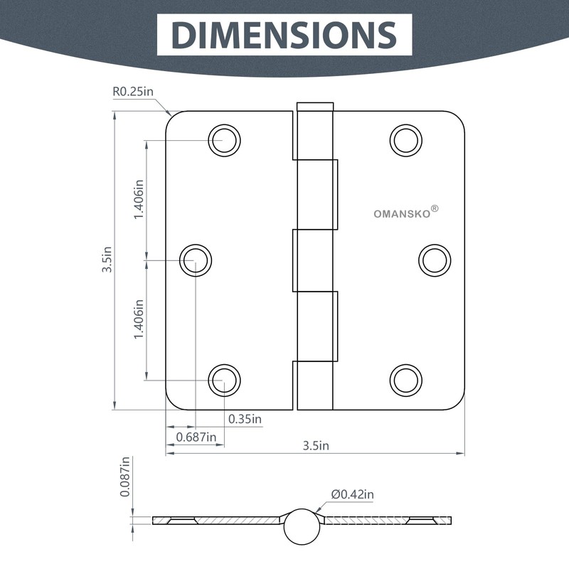 6 Pack 3.5" x 3.5" Black Door Hinges, Matte Black