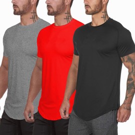 Muscle Killer 3 Pack Men's Gym Workout Bodybuilding Fitness Active Athletic T-Shirts Workout Casual Tee (X-Large, Black+Red+Gray)