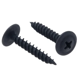4.2 mm x 65 mm Self Tapping Screw with Waffle Head, Black Pan Head Carbon Steel Screws, Fine Thread Phillips Drive, Pozi Flange Head for Sheet Metal, Plasterboard and Wood (Pack of 25)